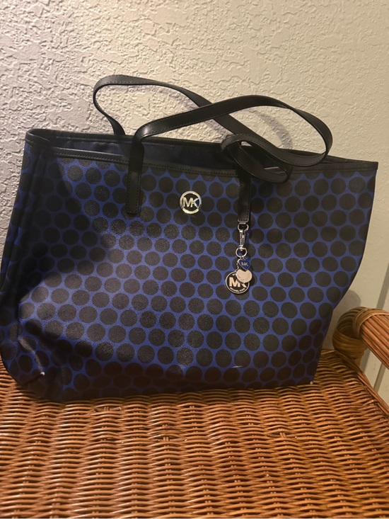Michael Kors Handbags - Michael Kors Blue and Black Polka Dot Tote with MK Charm